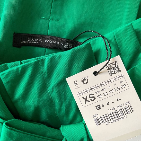 NWT Zara Green Cotton High Waist Belt Wide Leg Pants - Picture 10 of 13